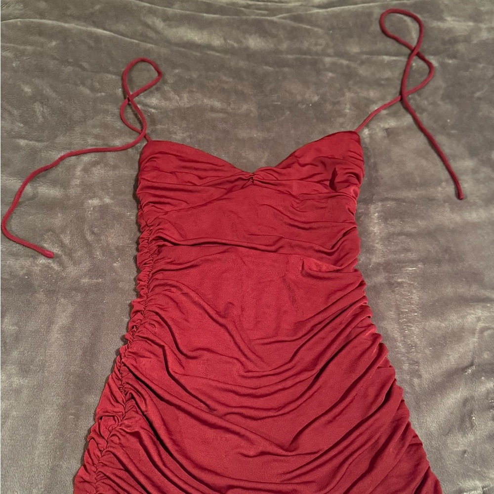 White Fox Boutique Burgundy Ruched Maxi Dress